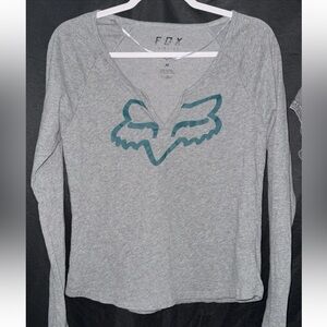 Fox racing Gray V-Neck Long Sleeve Top medium